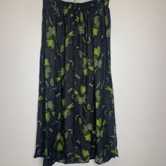 AllSaints Womens ASTA Ceres Linen Maxi Skirt Black Lime Butterflies Size 10 NWT - Picture 3 of 16
